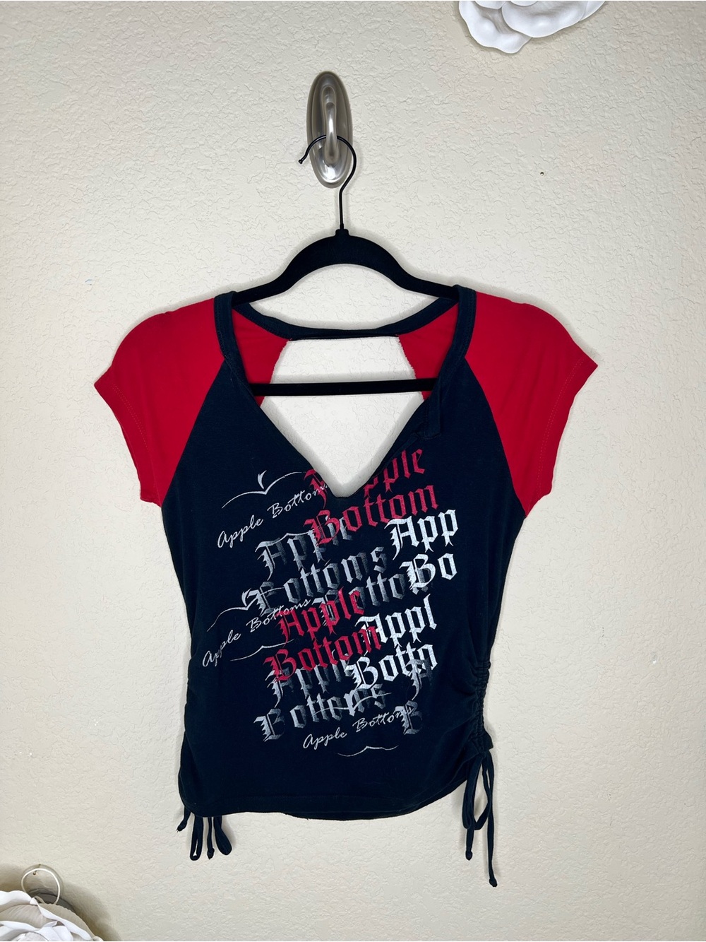 NTM: Apple Bottoms Y2K Gothic Graphic Ruched Cutout Top Black Red S